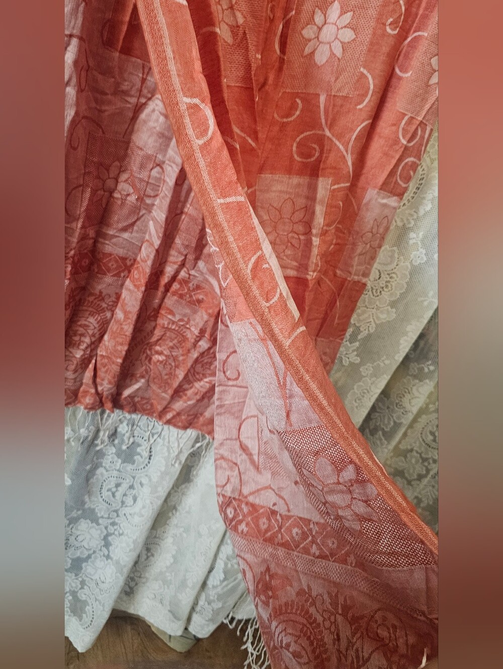 Pashmina Floral Print Scarf in Coral - Picture 5 of 5